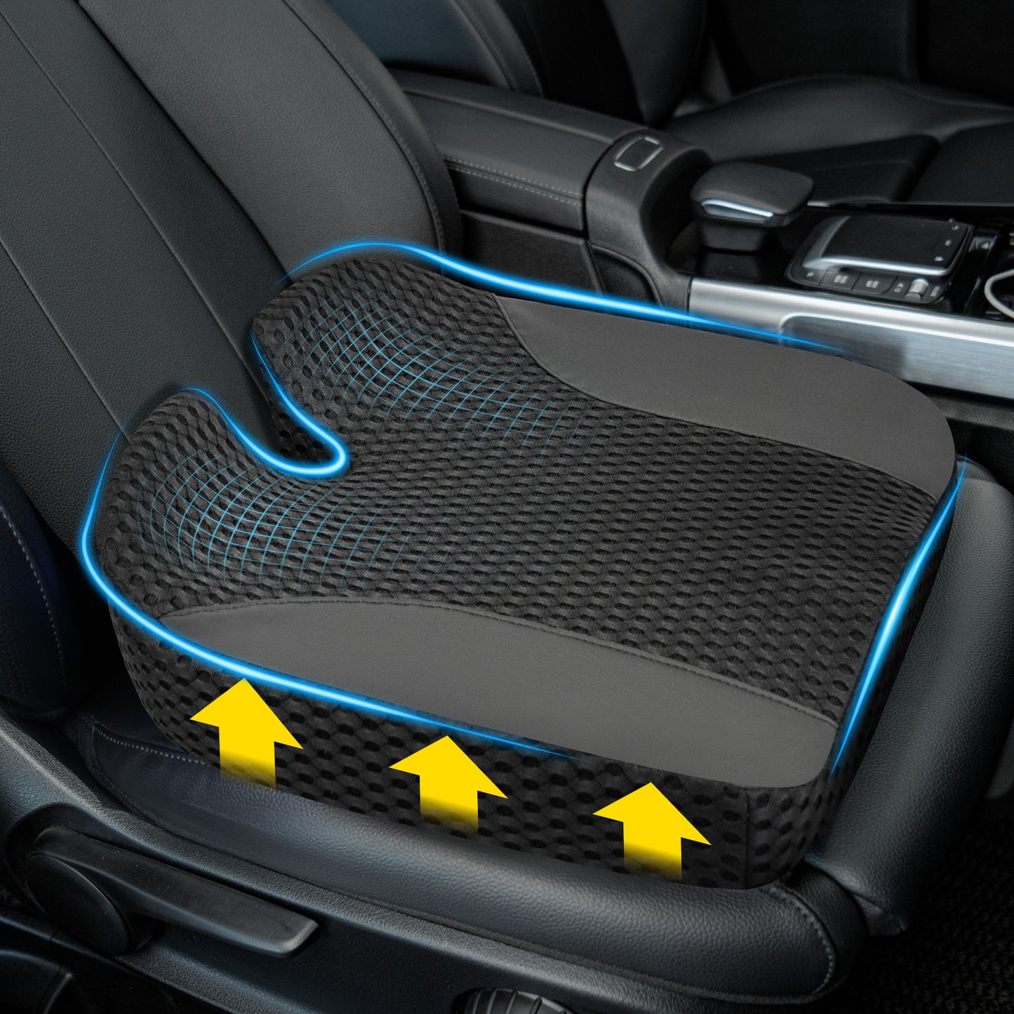 Seat Cushion for Car-Office: Ergonomic Memory Foam Seat Cushion for Back-Sciatica Pain Relief, Large Desk Butt Pillow for Office Chair, Car, Wheelchair - Black