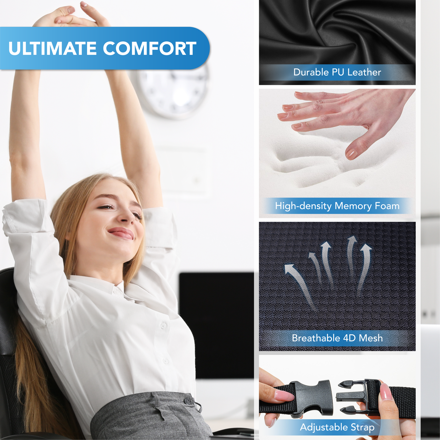 Lofty Aim Lumbar Support Pillow for Car, Memory Foam Lumbar Pillow for Lower Back Pain Relief - Back Cushion for Driving, Chair Support for Car-Office Chair, Wheelchair - Black