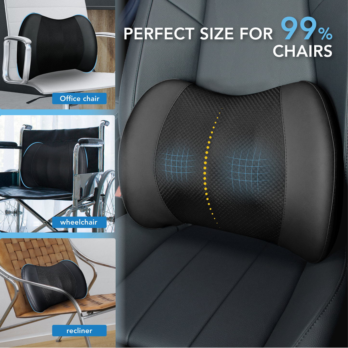 Lofty Aim Lumbar Support Pillow for Car, Memory Foam Lumbar Pillow for Lower Back Pain Relief - Back Cushion for Driving, Chair Support for Car-Office Chair, Wheelchair - Black