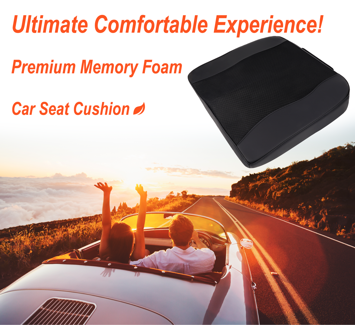 Lofty Aim Car Seat Cushion, Comfort Memory Foam Car Cushions for Driving - Sciatica & Lower Back Pain Relief, Driver Seat Pillow for Auto, Office Chair, Wheelchair - Black