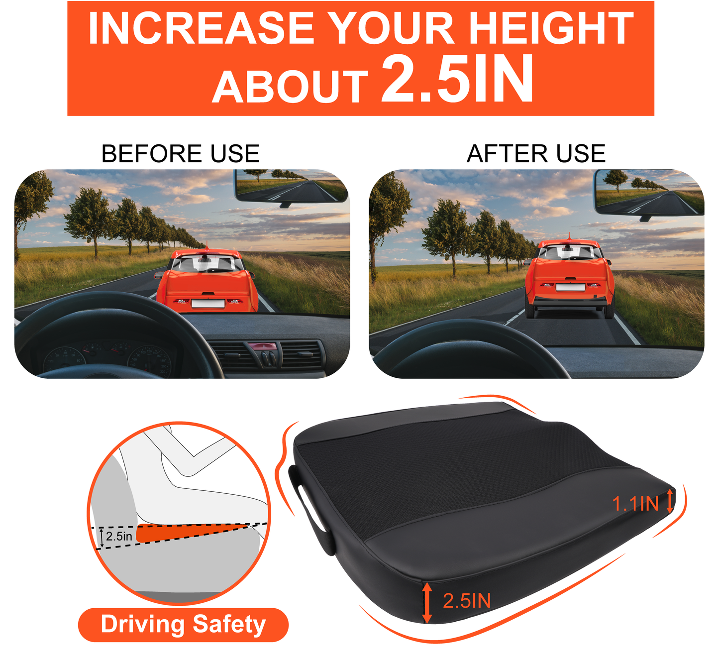 Lofty Aim Car Seat Cushion, Comfort Memory Foam Car Cushions for Driving - Sciatica & Lower Back Pain Relief, Driver Seat Pillow for Auto, Office Chair, Wheelchair - Black