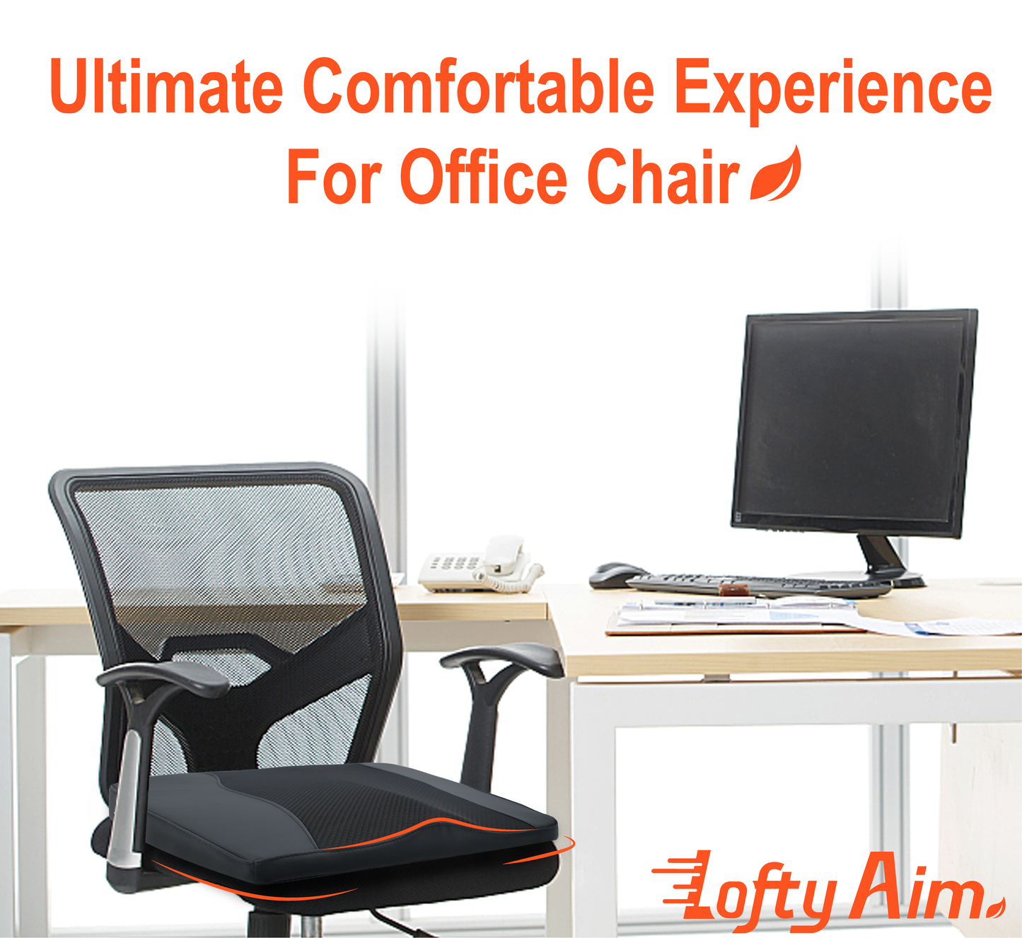 Lofty Aim Car Seat Cushion, Comfort Memory Foam Car Cushions for Driving - Sciatica & Lower Back Pain Relief, Driver Seat Pillow for Auto, Office Chair, Wheelchair - Black