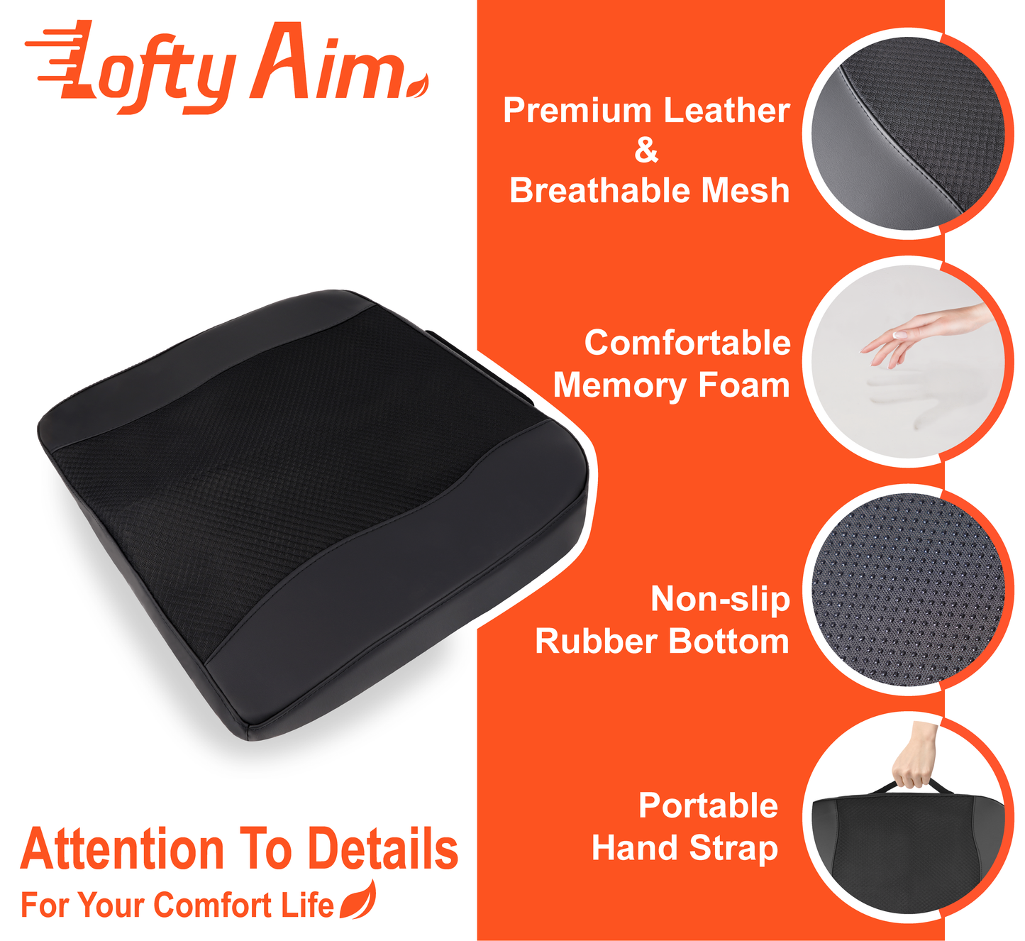 Lofty Aim Car Seat Cushion, Comfort Memory Foam Car Cushions for Driving - Sciatica & Lower Back Pain Relief, Driver Seat Pillow for Auto, Office Chair, Wheelchair - Black