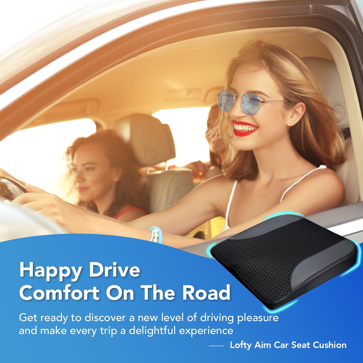 Lofty Aim Car Seat Cushion, Comfortable Memory Foam Seat Pillow for Driving, Sciatica-Back Pain Relief, Cushion for Car-Truck, Office, Wheelchair - Black