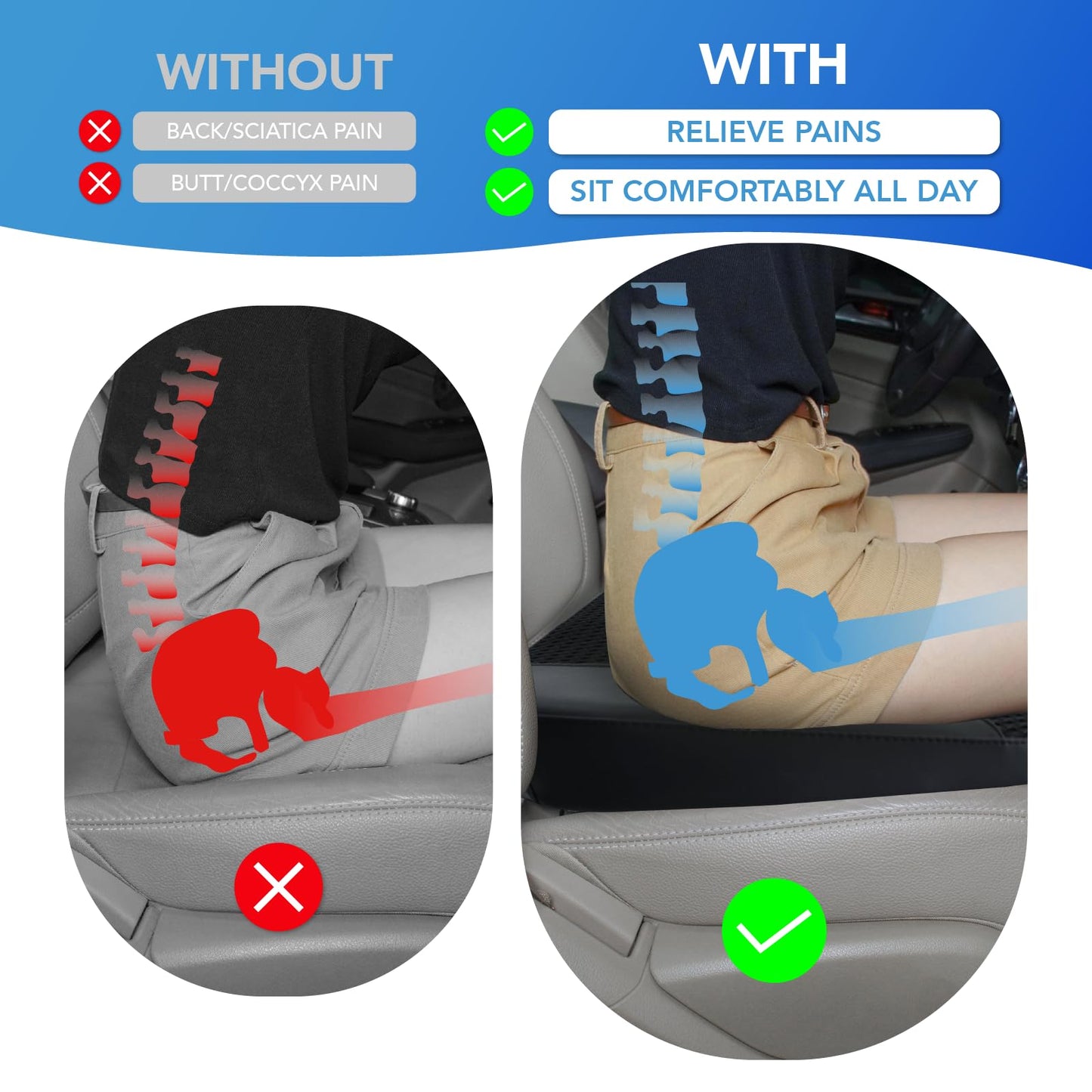 Lofty Aim Car Seat Cushion, Comfortable Memory Foam Seat Pillow for Driving, Sciatica-Back Pain Relief, Cushion for Car-Truck, Office, Wheelchair - Black