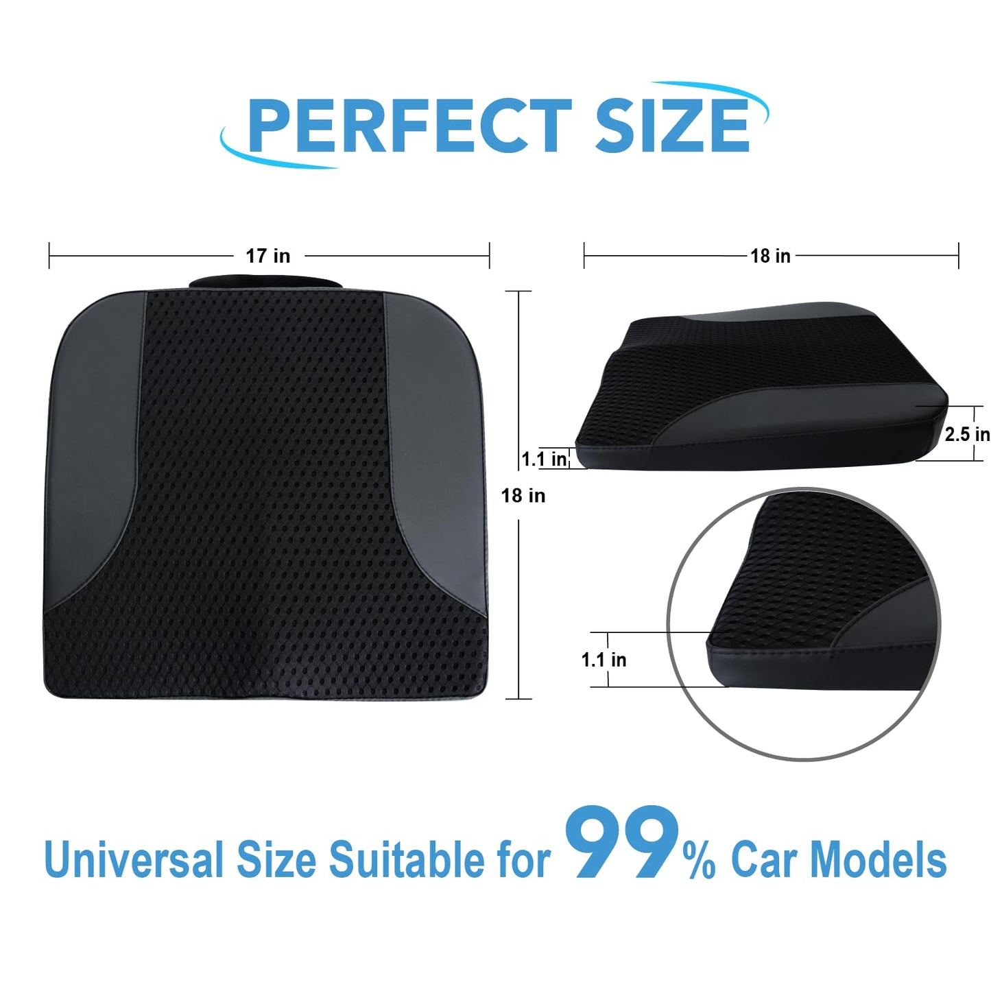 Lofty Aim Car Seat Cushion, Comfortable Memory Foam Seat Pillow for Driving, Sciatica-Back Pain Relief, Cushion for Car-Truck, Office, Wheelchair - Black